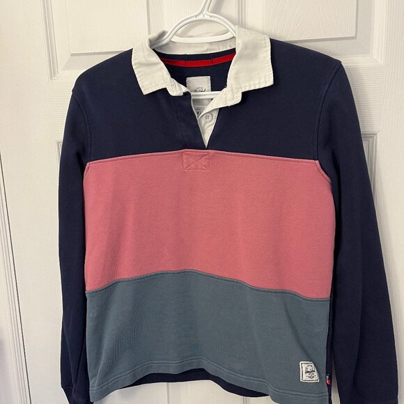 Herschel Womens S Navy Pink Blue Colorblock Rugby Shirt Academia Ivy League - Picture 1 of 7